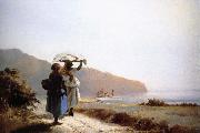 Camille Pissarro Two women talking to the seaside oil painting on canvas